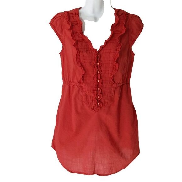 Anthropologie Edme Esyllte Sleeveless Top Sz 4 Red Babydoll Ruffle - Picture 1 of 4
